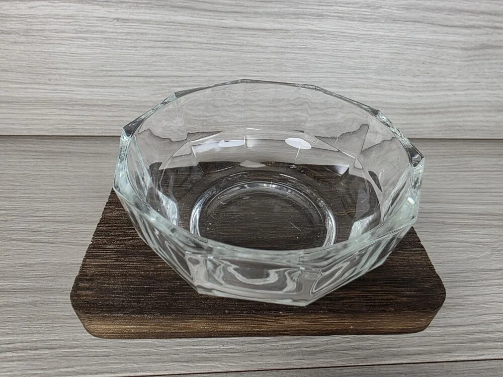 Vintage Clear Glass Decagon Faceted Serving Bowl 4.25